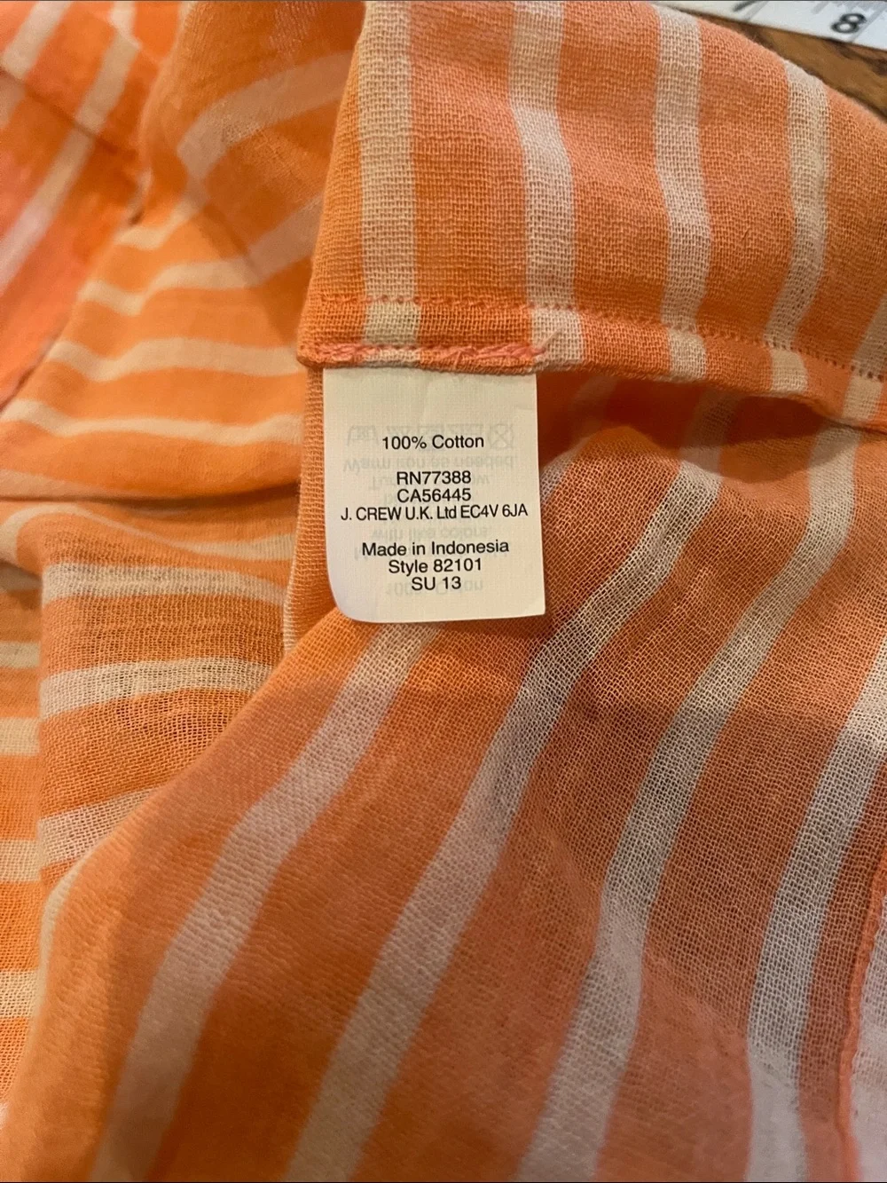 J. Crew Peach & White Striped Sleeveless Button-Up Top